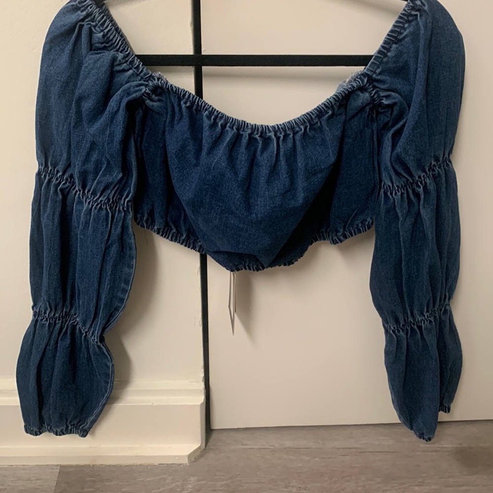 Denim off shoulder scrunch top - NEW with tags!
